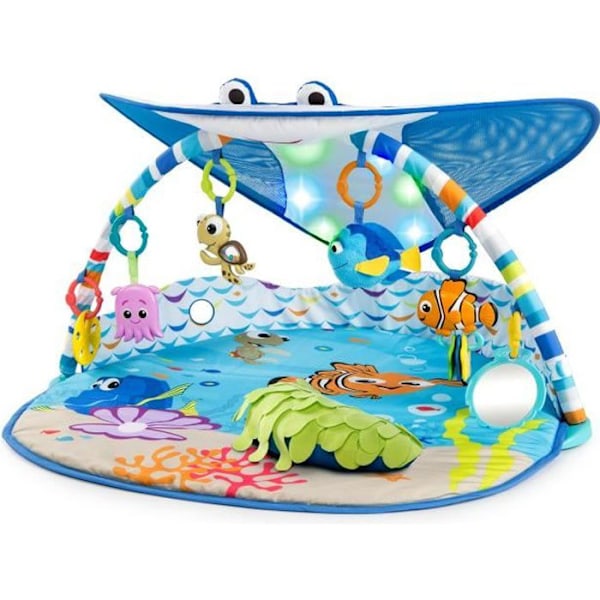 DISNEY BABY Evolving Baby Golvmatta - Nemo - Båge med sensoriska och musikaliska leksaker, Ljusslinga, Spegel