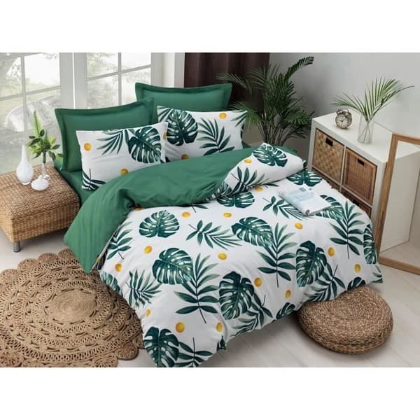 Bäddset - 1 påslakan 220 x 240 cm + 2 örngott 60 x 60 cm - 65% bomull, 35% polyester - Grön