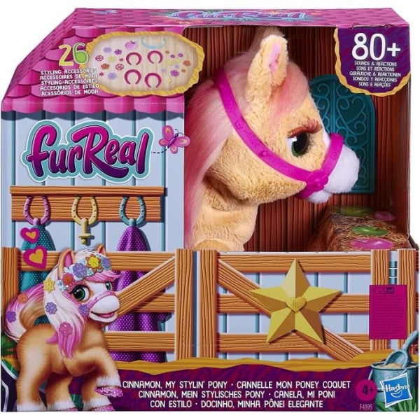 FurReal Cinnamon My Cuddly Pony, 35,5 cm elektronisk gosedjur, +80 ljud och reaktioner, 26 tillbehör, för barn från 4+