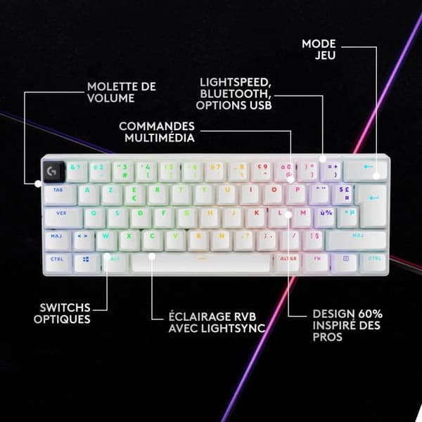 Gamingtangentbord - Trådlöst - Logitech G - G Pro X 60 - Lightspeed - Vitt