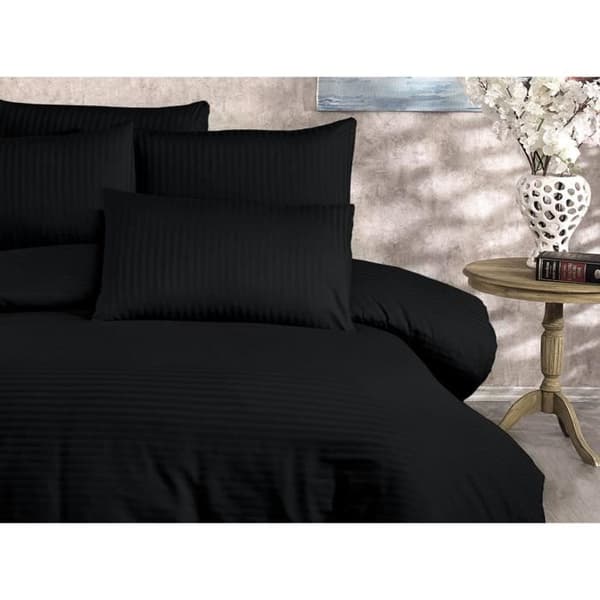Bäddset - 1 påslakan 220 x 240 cm + 2 örngott 60 x 60 cm - 80% bomull, 20% polyester - Svart
