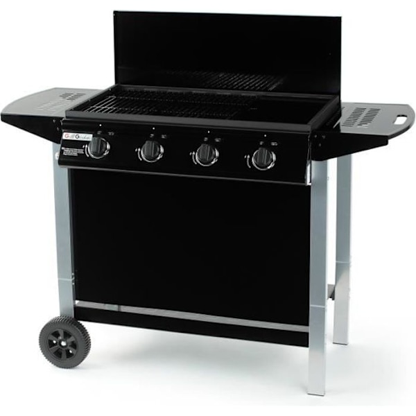 Gas Skäggcue - Grillplatta GARDEN - Svart & Grå - 4 brännare med lock
