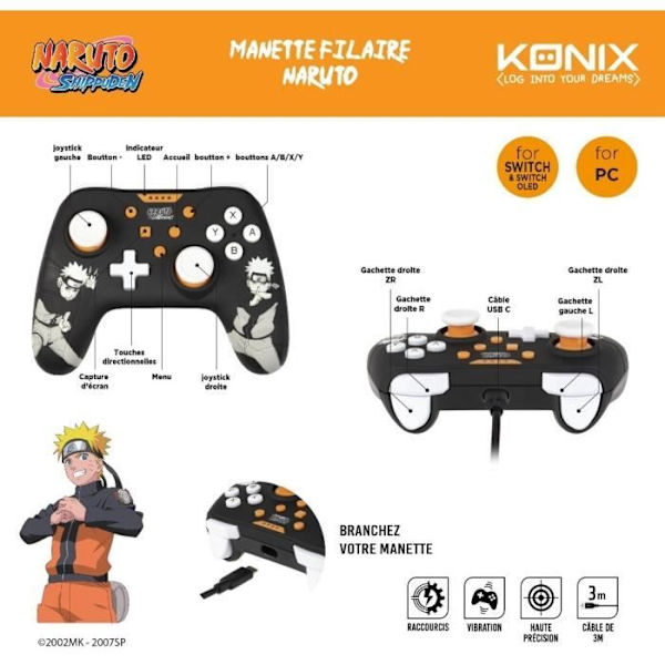 Gamepad - KONIX - Naruto - Svart - Switch