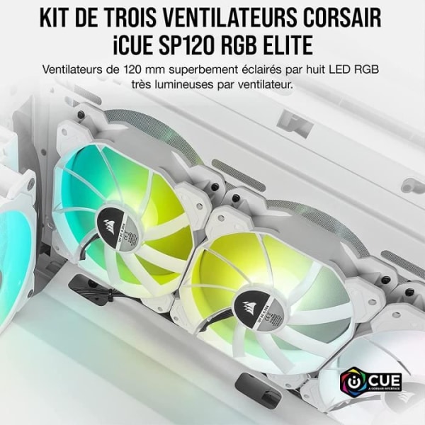 CORSAIR Fläkt SP-serien - Vit SP120 RGB ELITE - 120 mm RGB LED-fläkt med AirGuide -Triple Pack Lighting Node (CO-9050137-WW)