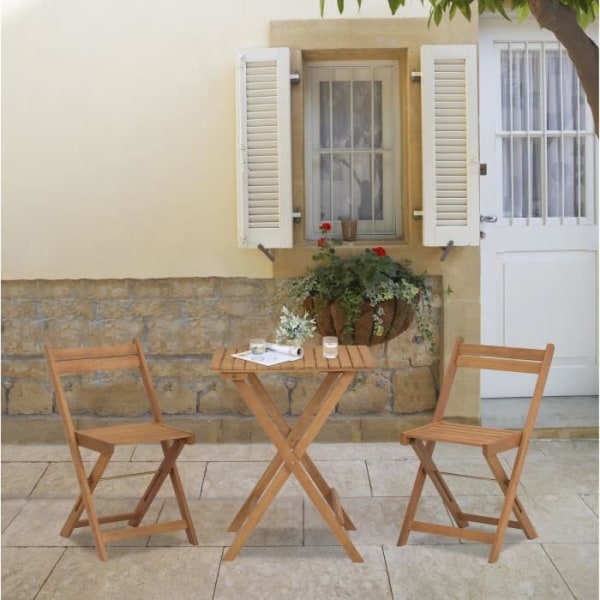 FSC Acacia Wood Set - består av ett fyrkantigt bord och 2 vikbara stolar