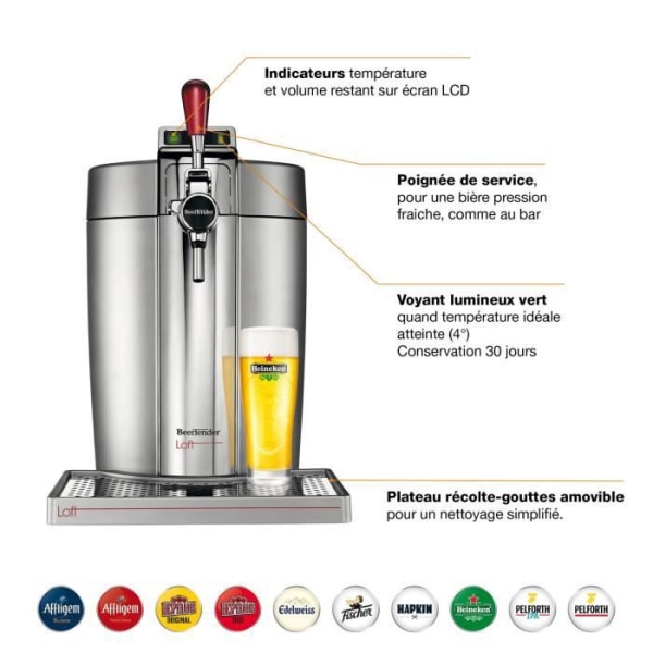 KRUPS Beer dispenser Beertender - VB700E00 - Kompatibel med 5 L fat - Krom
