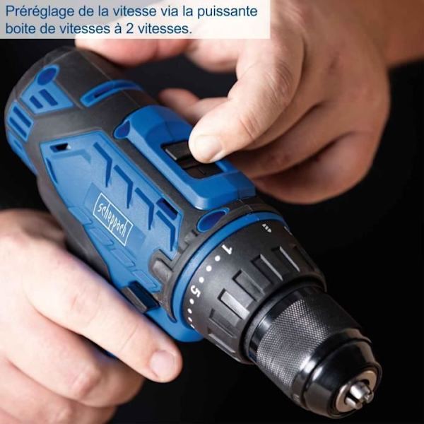 SCHEPPACH borrskruvmejsel - 20V IXES - 50 Nm 13mm chuck + 2 batterier + laddare + 74 tillbehör + Box - C-DTB74/2-X