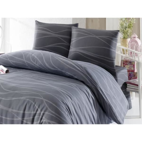 Bäddset - 1 påslakan 220 x 240 cm + 2 örngott 60 x 60 cm - 65% bomull, 35% polyester - Grå