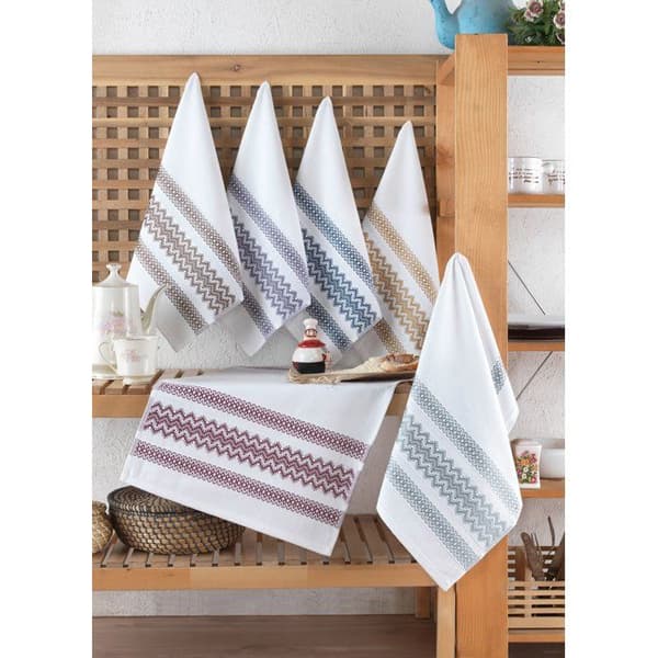 Set med 6 badhanddukar - 40 x 60 cm - Vit, Brun, Gul, Blå, Lila, Grå