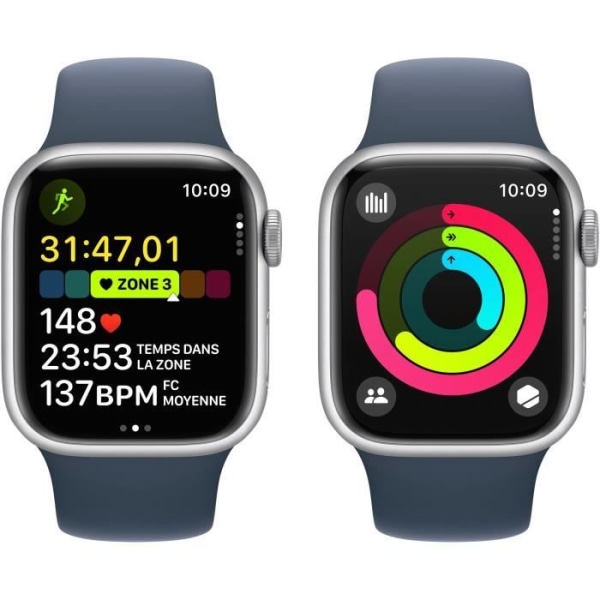 Apple Watch Series 9 GPS + Cellular - 41 mm - Silver aluminiumfodral - Storm Blue Sport Band - S/M