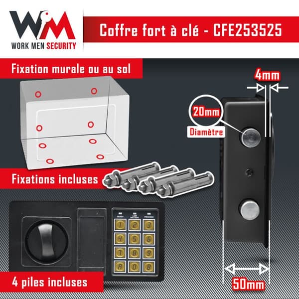 WORKMEN SECURITY Elektronisk kassaskåp med kod 16L 25x35x25 cm