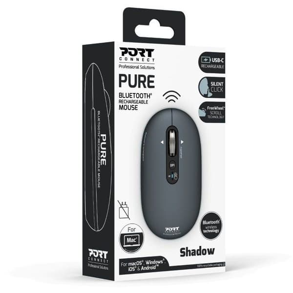 Trådlös mus - PORT Designs - 910501 PURE - Bluetooth - Uppladdningsbar - Antracitgrå