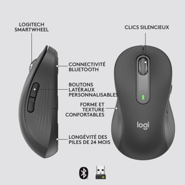 Logitech Signature M650 L trådlös mus - vänster - för stora händer, tyst, Bluetooth, programmerbara knappar - grafit