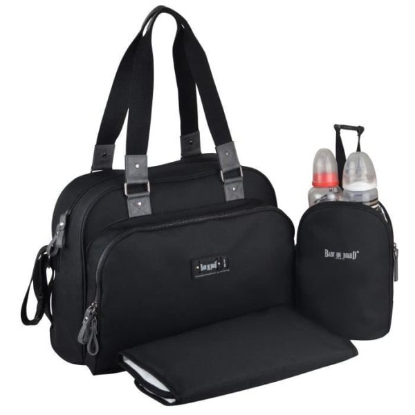 Baby ombord - byte av väska - urban klassisk svart väska - 2 fack med stor dragkedjaöppning - 7 fickor - lunchväska - matta