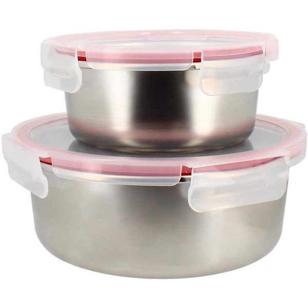 Set med 2 lufttäta behållare med lock - MENASTYL - 5040178 - Rostfritt stål - Rund - 15 och 20 cm - Mikrovågssäker