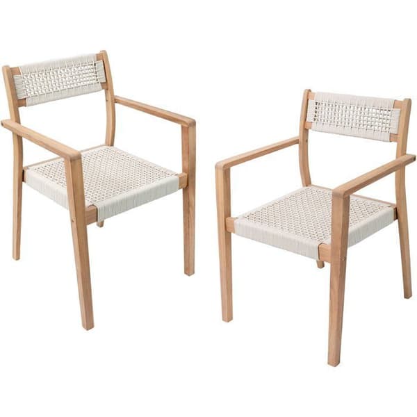 Set med 2 trädgårdsstolar - ARAWA - FSC akaciaträ - Stapelbara - Flätat rep - 57 x 59 x 85 cm