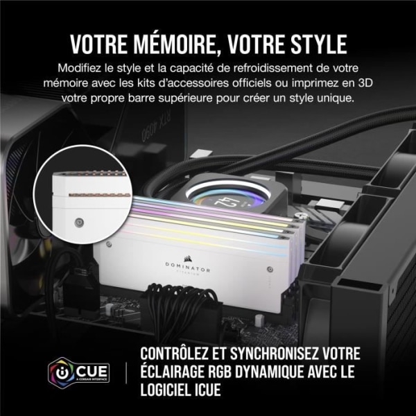 RAM-minne - CORSAIR - Dominator Titanium RGB DDR5 - 32GB 2x16GB DIMM - 6600MT/s - Intel XMP 3.0 - 1.40V - Vit (CMP32GX5M2X6600C