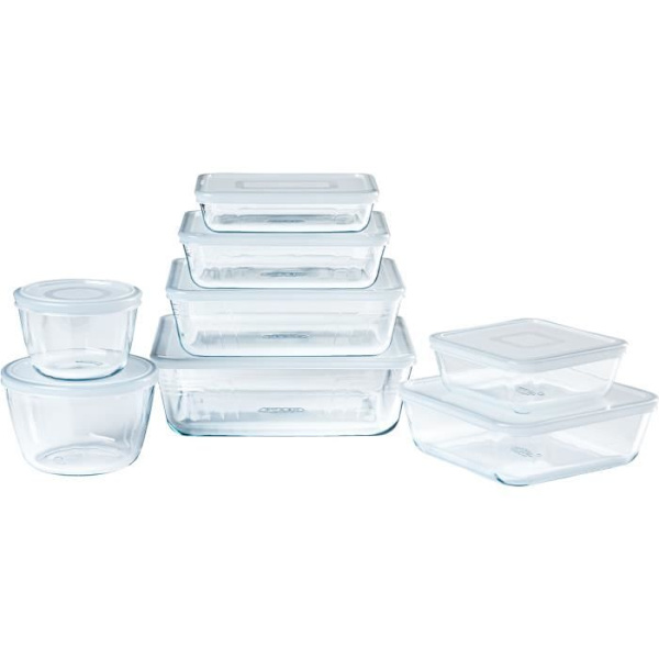 Set med 8 förvaringsskålar - PYREX - Cook & Freeze - Glas - Rektangulär - Specialfryslock
