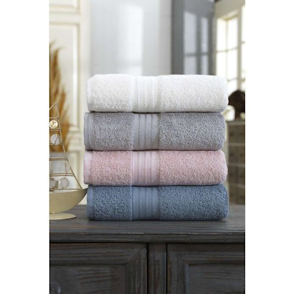Set med 4 handdukar - 50 x 85 cm - Vit, Grå, Rosa, Blå