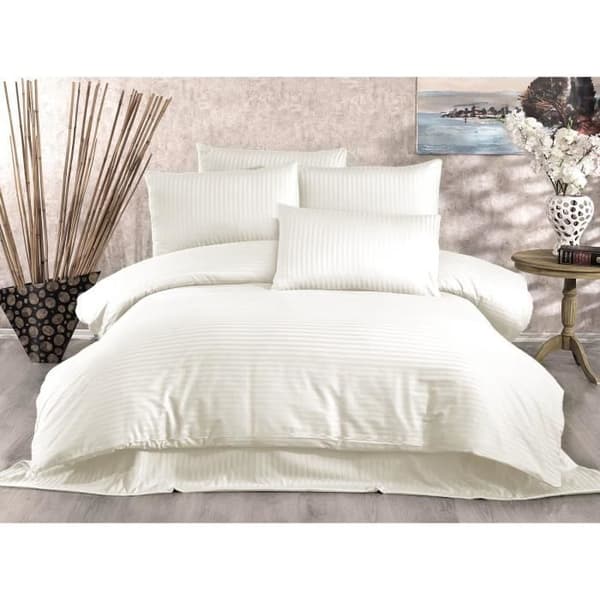 Bäddset - 1 påslakan 220 x 240 cm + 2 örngott 60 x 60 cm - 80% bomull, 20% polyester - Krämfärgad