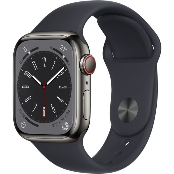 Apple Watch Series 8 GPS + Cellular - 41mm - Rostfritt stålgrafitbox - Midnight Sport Band Armband - Regular