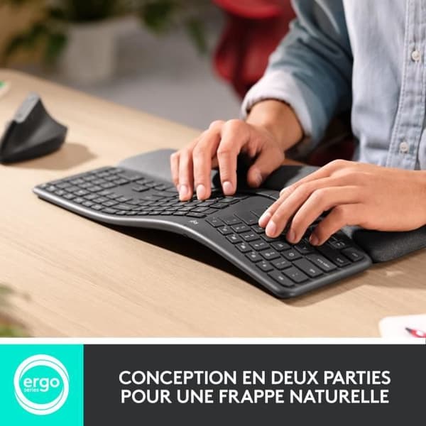 Ergonomiskt tangentbord - Trådlöst - LOGITECH - K860 ERGO - Tangentbordsposition i två delar