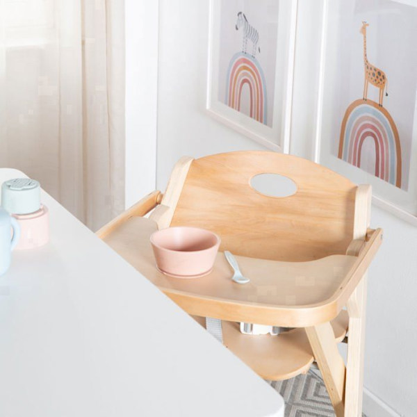 Hopfällbar barnstol - ROBA - FOLD UP SMART - Matbricka + säkerhetssele - Naturträ