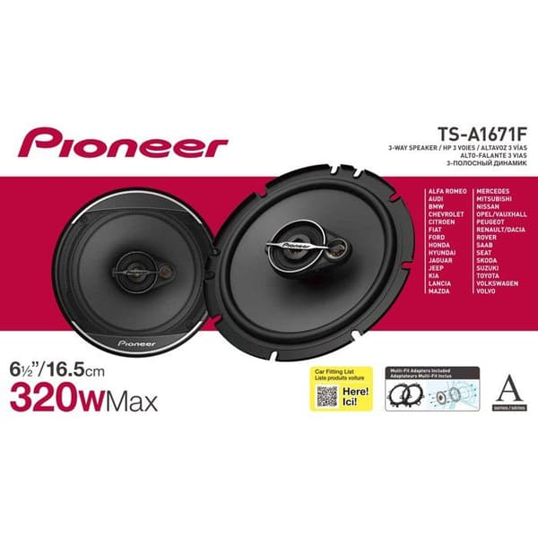 Pioneer TS-A1671F 3-vägs koaxiala bilhögtalare - 6,5" - Monteringsfäste - 320W max