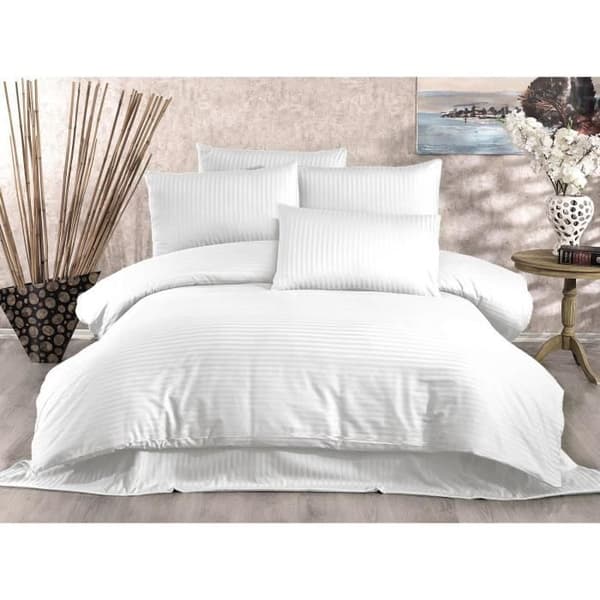 Bäddset - 1 påslakan 220 x 240 cm + 2 örngott 60 x 60 cm - 70% polyester, 30% bomull - Vit
