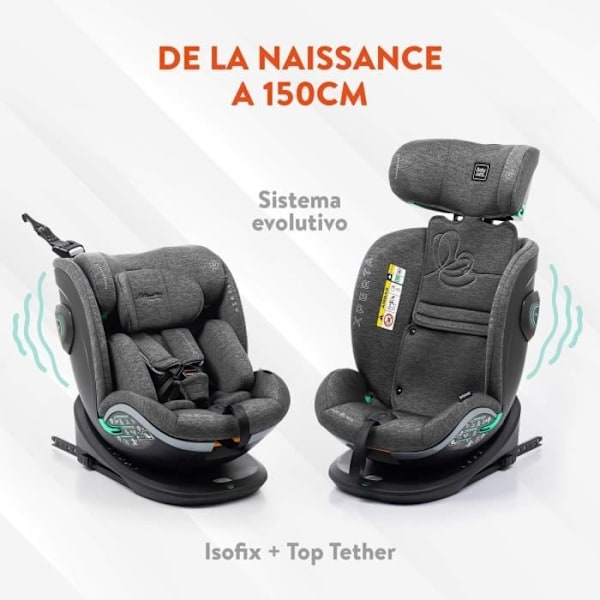 Bilbarnstol - BABYAUTO - XPERTA BLACK LINE - Från födsel till 12 år - 0-36 kg - I-Size - ISOFIX - 360° vridbar - ECE R129