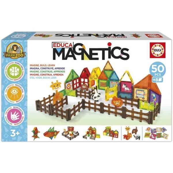 Magnetics Zoo Park - Byggspel - EDUCA - 50 magnetiska bitar, 4 djur, 8 kort - Från 3 år
