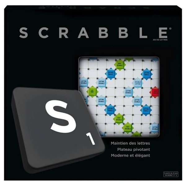 SCRABBLE - Scrabble Deluxe - Brädspel - Scrabble svart & silver med vridbart bräde och hack
