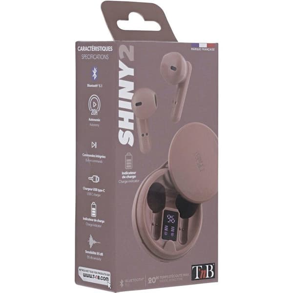 T'nb Shiny 2 TWS Trådlösa Hörlurar - Laddningsfodral Ingår - Bluetooth - 20 Timmars Batteritid - Pekskärm - Rosa