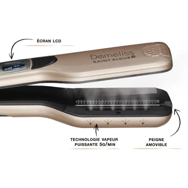 SAINT ALGUE 3992 - Demeliss Titanium box: Ångrätare + Elixir Ritual glansbehandling 50ml - 150 ° C till 230 ° C - Autostopp