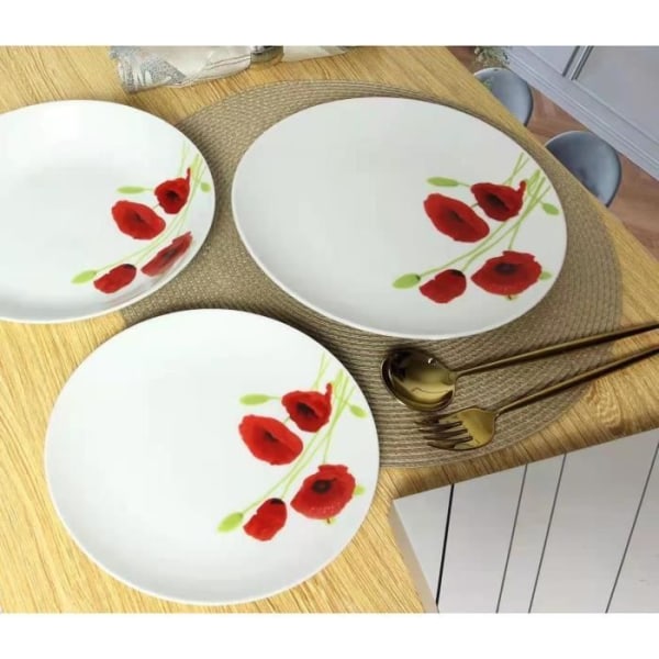 18-delars bordservice i röd och vit vallmo-porslin