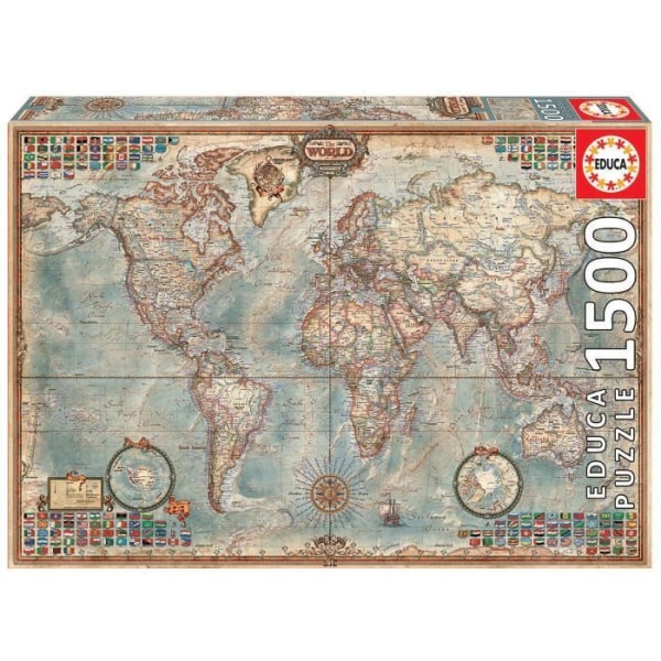 EDUCA Puzzle 1500 bitar - världen, politisk karta