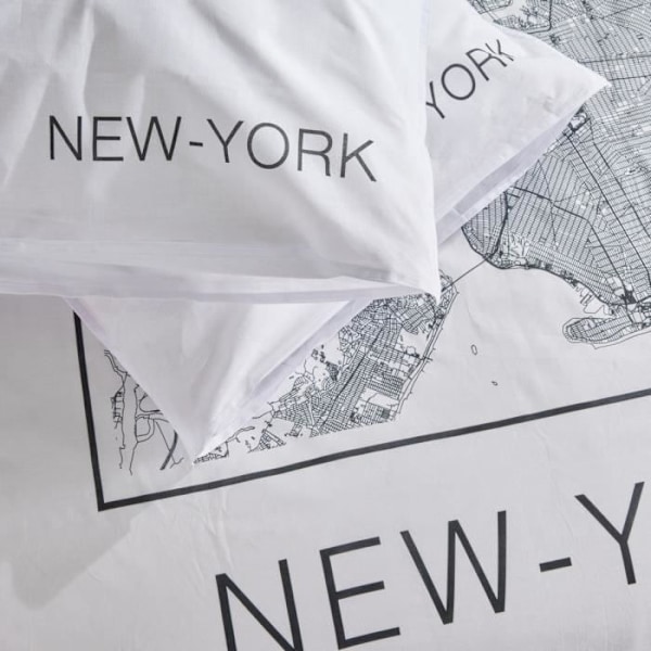 Sängkläder - IDAG - JAVA - 2 personer - 240x220 cm - Bomull - New York-tryck - Vit