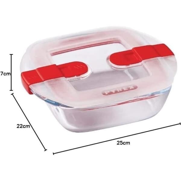 PYREX - COOK & HEAT - Fyrkantig glaslåda med lock 25 * 22 cm