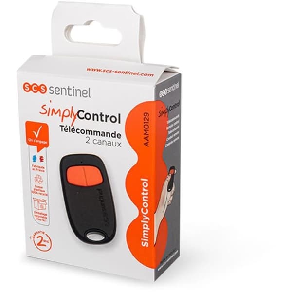 2-kanals fjärrkontroll - SCS SENTINEL - SimplyControl - Orange, räckvidd 40m, frekvens 433,92 MHz, CR2032 litiumbatteri ingår