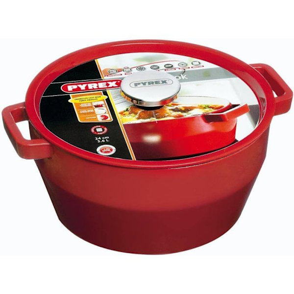 Rund gryta - PYREX - Långkok - 24 cm - Röd