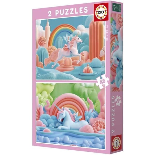 Pussel - EDUCA - Magiska enhörningar - 2 x 48 bitar - Fantasytema - För barn - 4 år och äldre