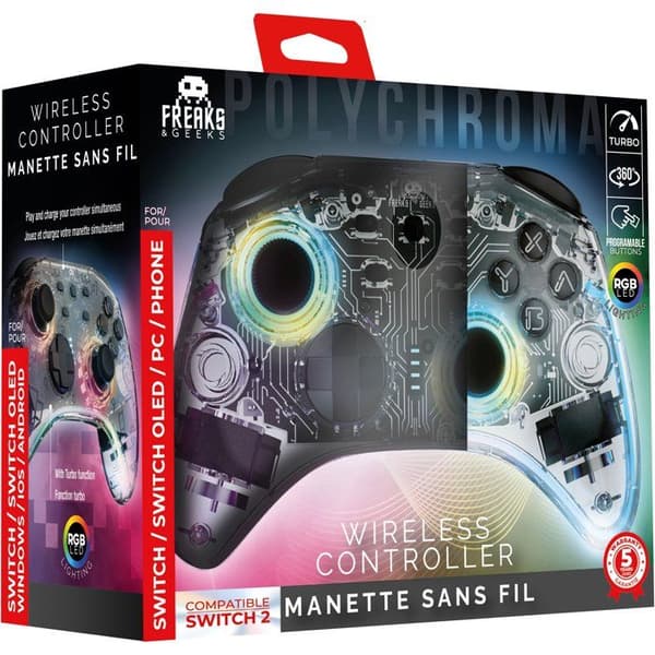 Switch 1&2-kontroller - PC Polychroma Trådlös Transparent LED