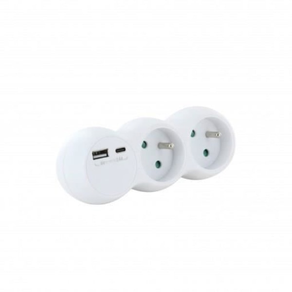 Lot 2 domino CHACON - 47002 - 2x16A med USB-A +USB-C - Vit (FR)