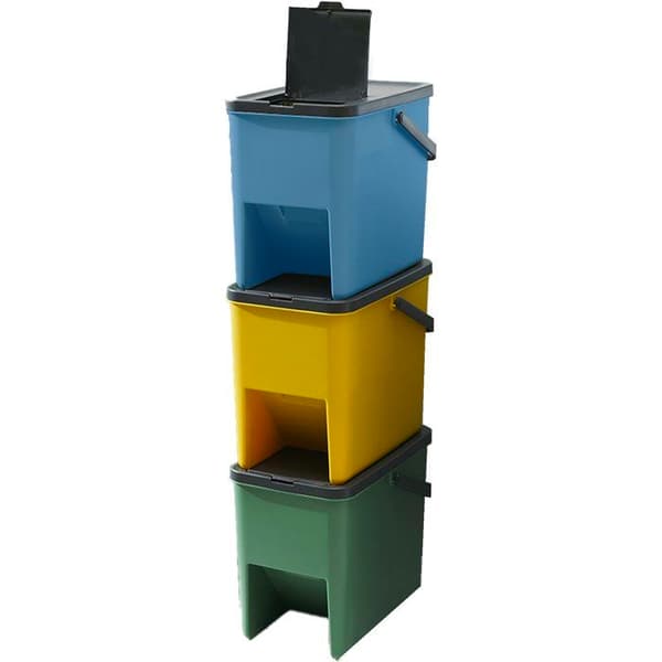 Set med 3 stapelbara BERGEN plaståtervinningskärl - 20L - Gul, Grön & Blå - KITCHEN MOVE