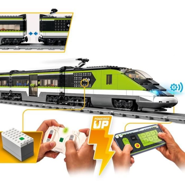 LEGO 60337 City Express passagerartåg, fjärrkontroll lokleksak med strålkastare, band, matbil, från 7 år och uppåt
