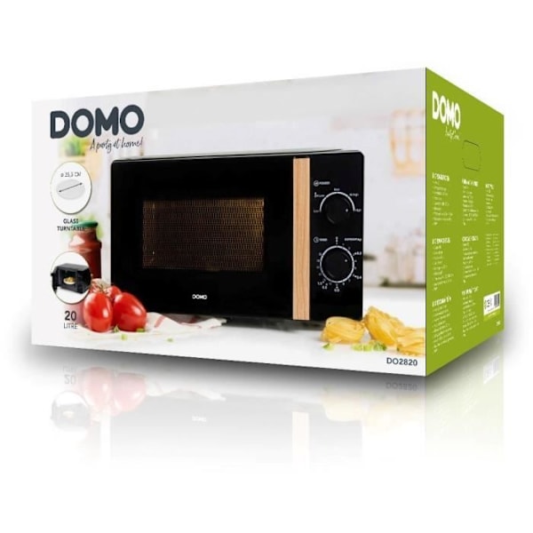 DOMO DO2820 mikrovågsugn - 20L - 700W - 35 min timer - Avfrostningsfunktion - L44 x D35,8 x H 25,8 cm - Svart träfinish