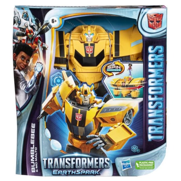 Transformers EarthSpark, Spin Figuring Change Bumblebee på 20 cm med 5 cm mo mo -figur, från 6 år gammal