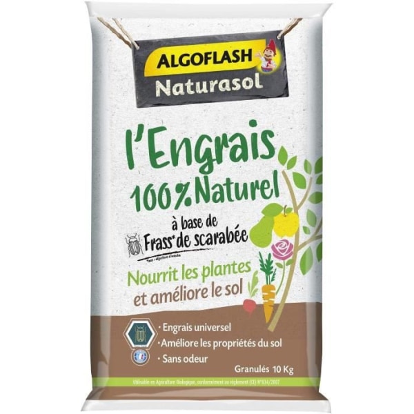 Fullt 100% naturlig gödningsmedel baserad på Scarab Fass - Algoflash Naturasol - 10 kg