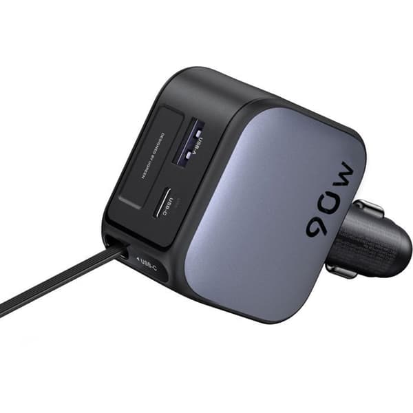 Billaddare - UGREEN - 90W - USB-A och USB-C - Utdragbar - Svart