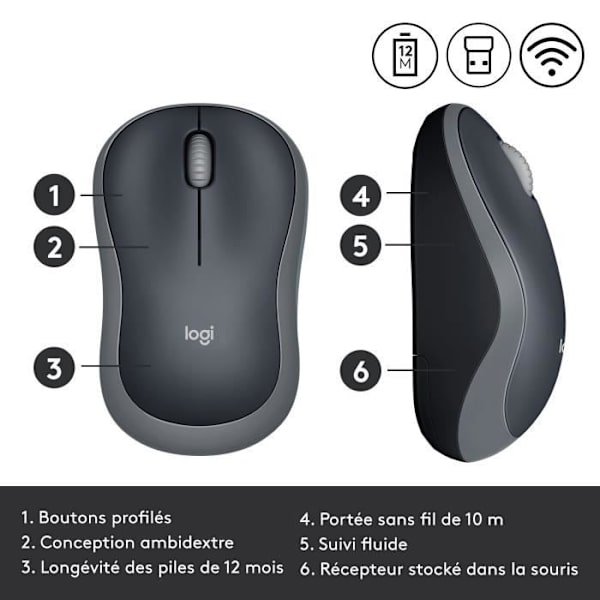 Logitech trådlös optisk mus - M185 Grå